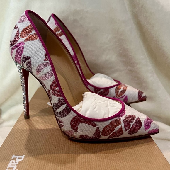 Authentic Christian Louboutin COSMOPUMP 100mm LUREX LIPS/GG/STRASS HEEL - Picture 3 of 7